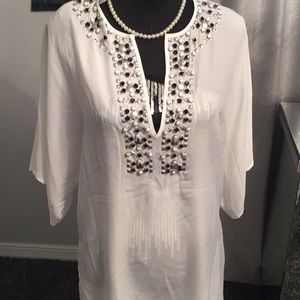 New Michael Kors white embellished top Medium